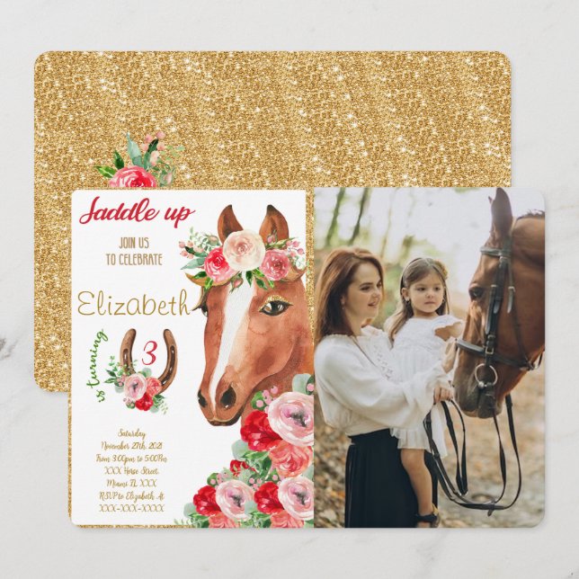 Editable Horse Photo Invitation (Front/Back)