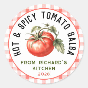 Editable hot & spicy tomato salsa for canning classic round sticker