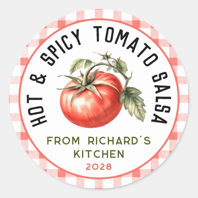 Editable hot & spicy tomato salsa for canning classic round sticker (Front)