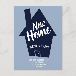 Editable house new home typography blue moving announcement postcard