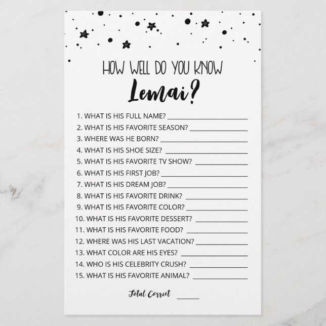 Editable How well do you know the Birthday boy (Front)