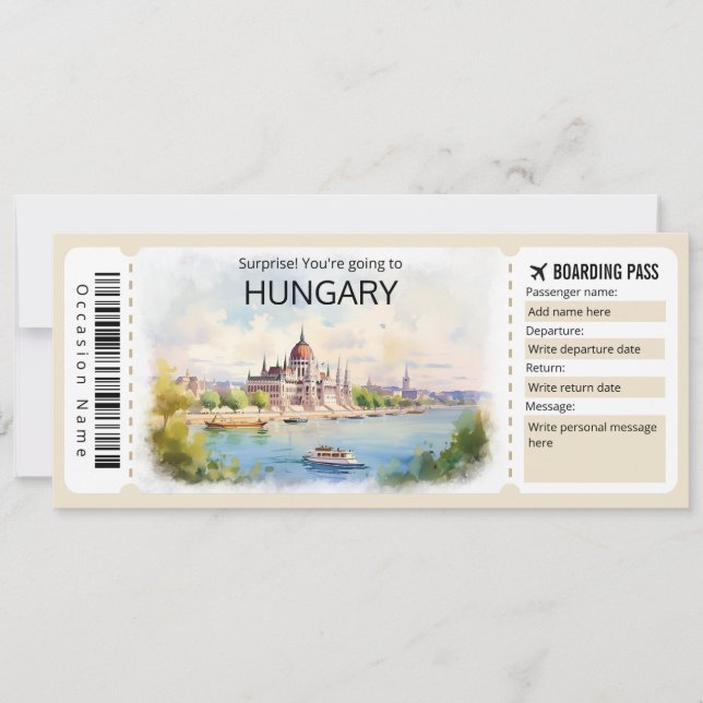 Editable Hungary Plane ticket, Hungary Trip Invitation (Front)