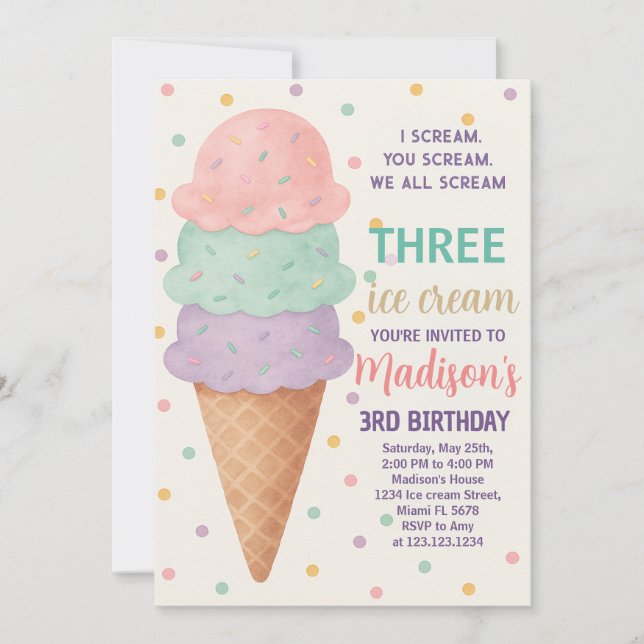 Editable Ice Cream Birthday Invitation for Kids (Front)