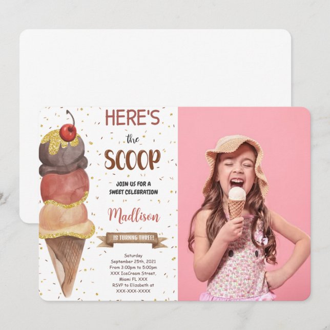 Editable Ice Cream Photo Invitation (Front/Back)