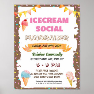 Editable ice cream social meeting teacher flyer  poster