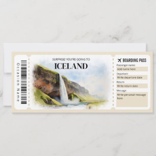 Editable Iceland Boarding Pass Plane ticket Invitation