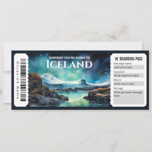 Editable Iceland Boarding Pass Plane ticket Invitation