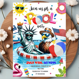 Editable Independence Day Pool Party Patriotic 4TH Invitation