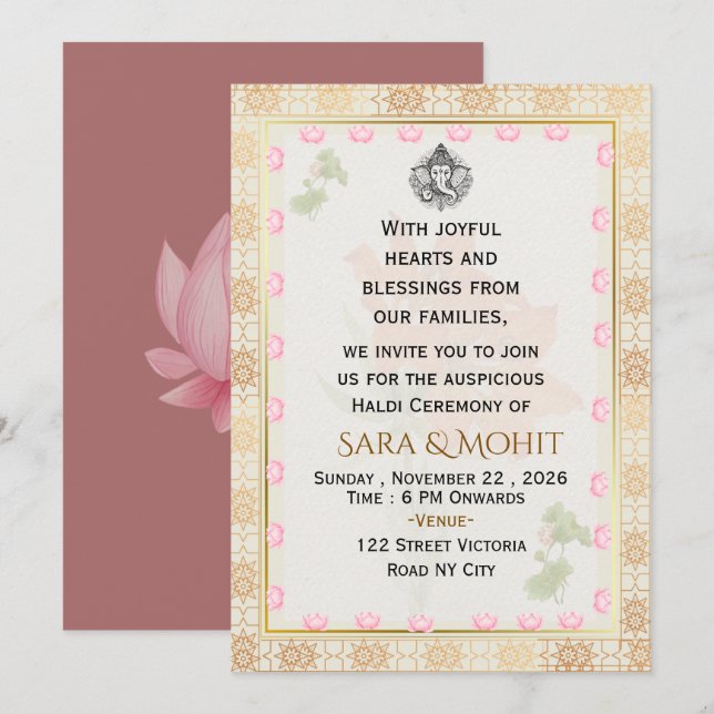 Editable Indian Wedding Haldi Ceremony Invitation (Front/Back)