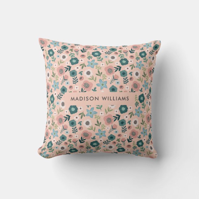 Editable inscription Colour Flowers Throw Pillow (Front)