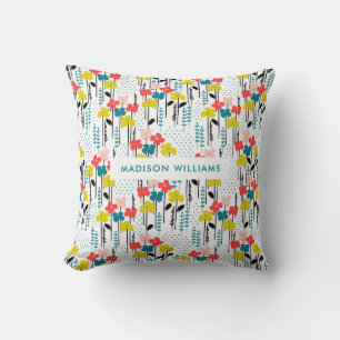 Editable inscription Colour Flowers Throw Pillow