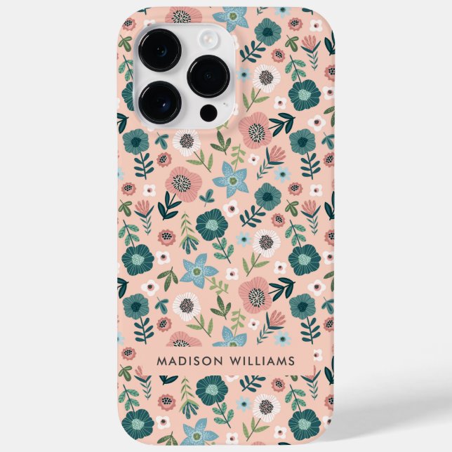 Editable inscription Flowers Minimalist  Case-Mate Case-Mate iPhone Case (Back)