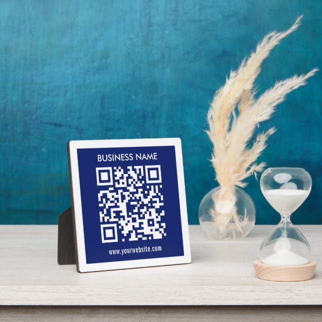 Editable (instantly generated) QR code | Navy Blue Plaque (Insitu)