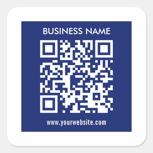 Editable (instantly generated) QR code | Navy Blue Square Sticker (Front)