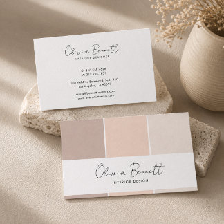 Editable Ivory Colour, Modern Interior Designer Business Card