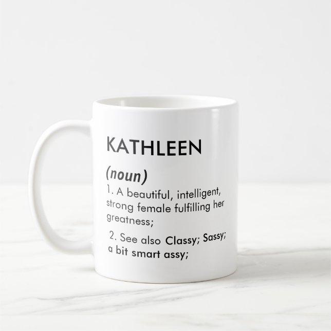 Editable Kathleen name definition, custom name Coffee Mug (Left)