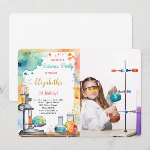 Editable Kids Science Birthday Party Photo Invitation