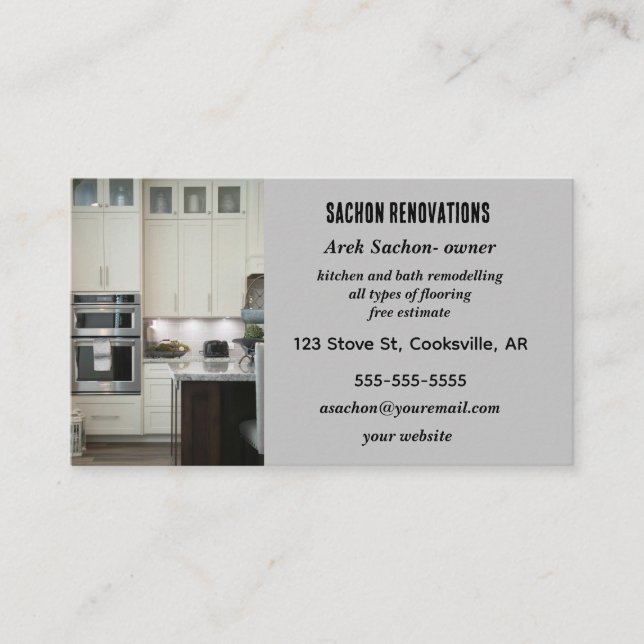 Editable Kitchen Renovations  Business Card (Front)