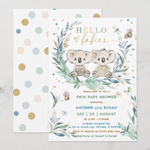 Editable Koala Twin Boy Shower Invitation