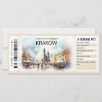 Editable Krakow Plane ticket Poland Boarding Pass
