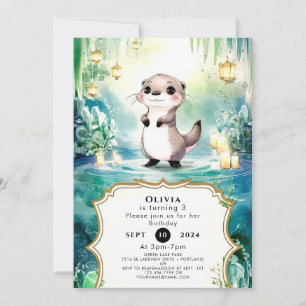 Editable Lake Otter Birthday Invitation