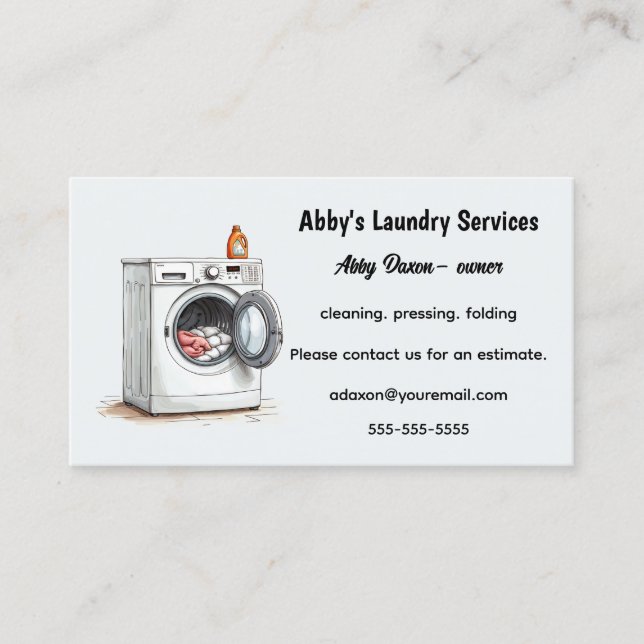 Editable Laundry Services  Business Card (Front)