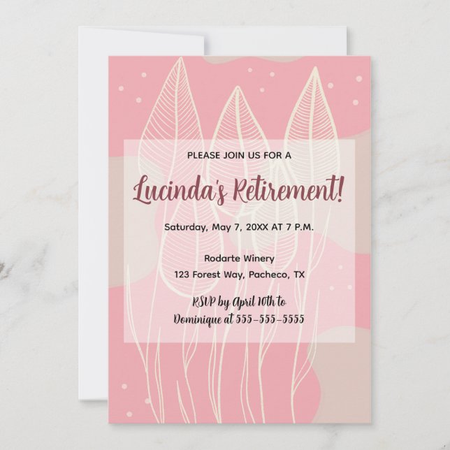 Editable Leaves and Dusty Rose Background  Invitation (Front)