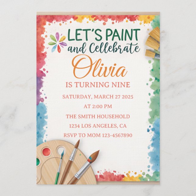 Editable Let’s Paint and Celebrate  Invitation (Front)