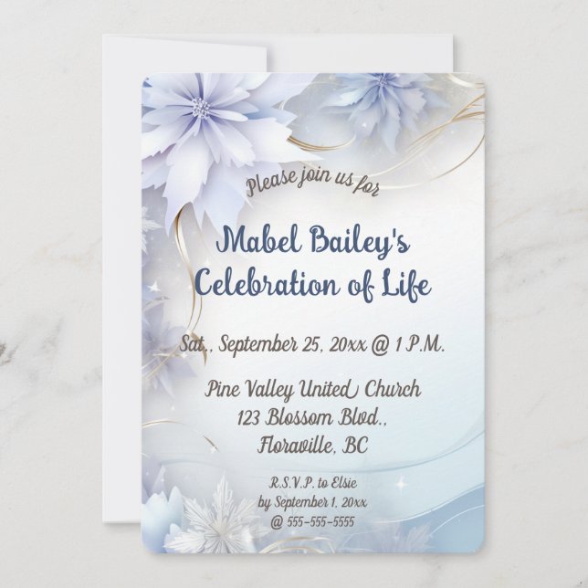 Editable Light Blue Flowers Celebration of Life Invitation (Front)