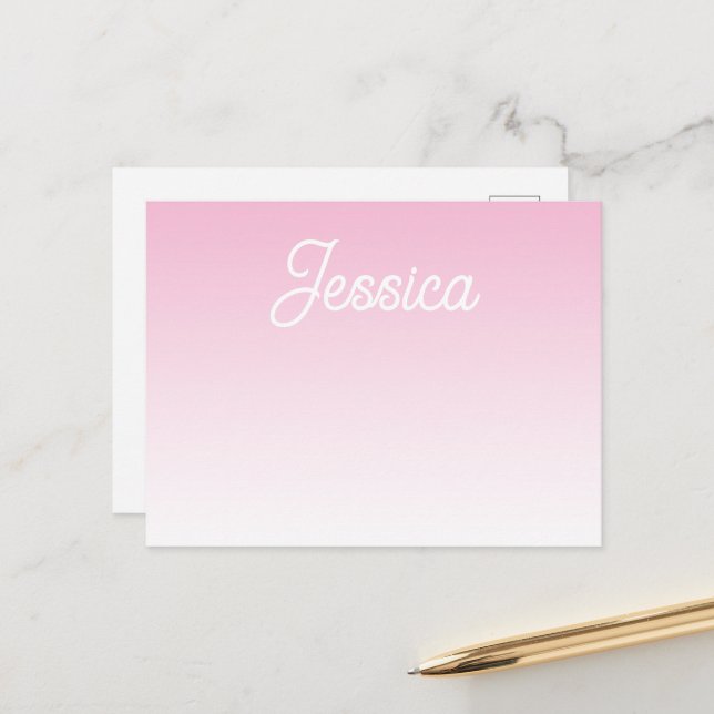 (Editable) Light Pink Color Ombre & Your Text Announcement Postcard (Front/Back In Situ)