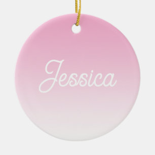 (Editable) Light Pink Color Ombre & Your Text Ceramic Tree Decoration