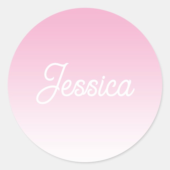 (Editable) Light Pink Colour Ombre & Your Text Classic Round Sticker (Front)