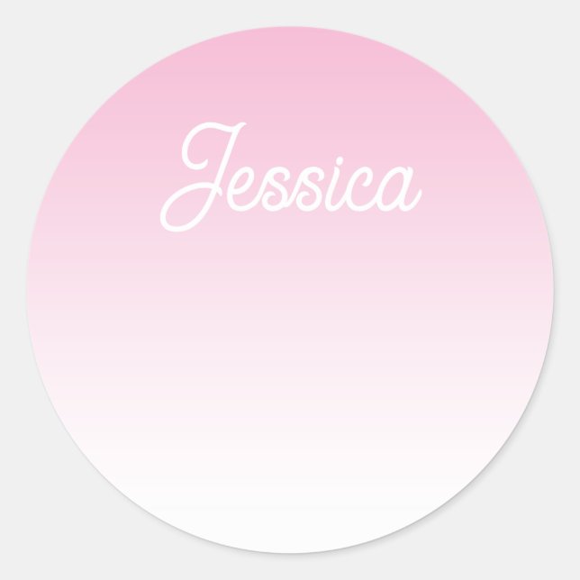 (Editable) Light Pink Colour Ombre & Your Text Classic Round Sticker (Front)