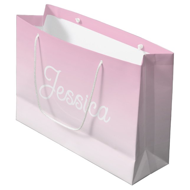 (Editable) Light Pink Colour Ombre & Your Text Large Gift Bag (Front Angled)