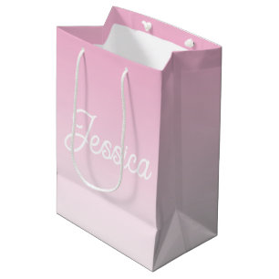 (Editable) Light Pink Colour Ombre & Your Text Medium Gift Bag