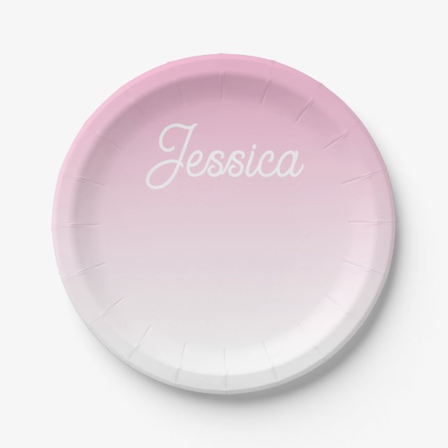 (Editable) Light Pink Colour Ombre & Your Text Paper Plate (Front)