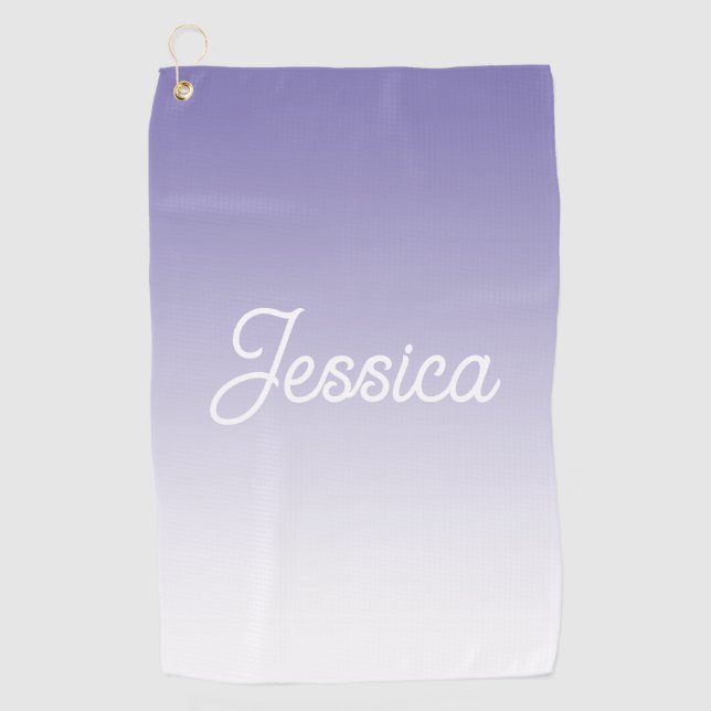 (Editable) Light Purple Colour Ombre & Your Text Golf Towel (Front)