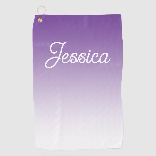 (Editable) Light Purple Colour Ombre & Your Text Golf Towel (Front)