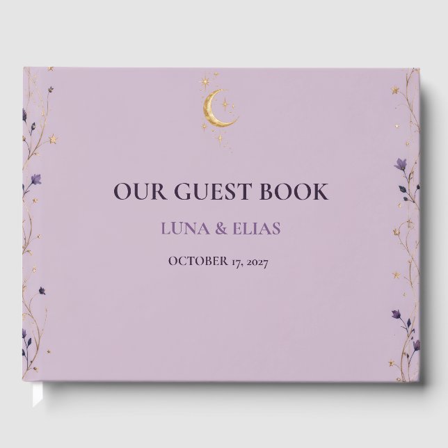 Editable Lilac Celestial Gothic Wedding Guest Book (Front)