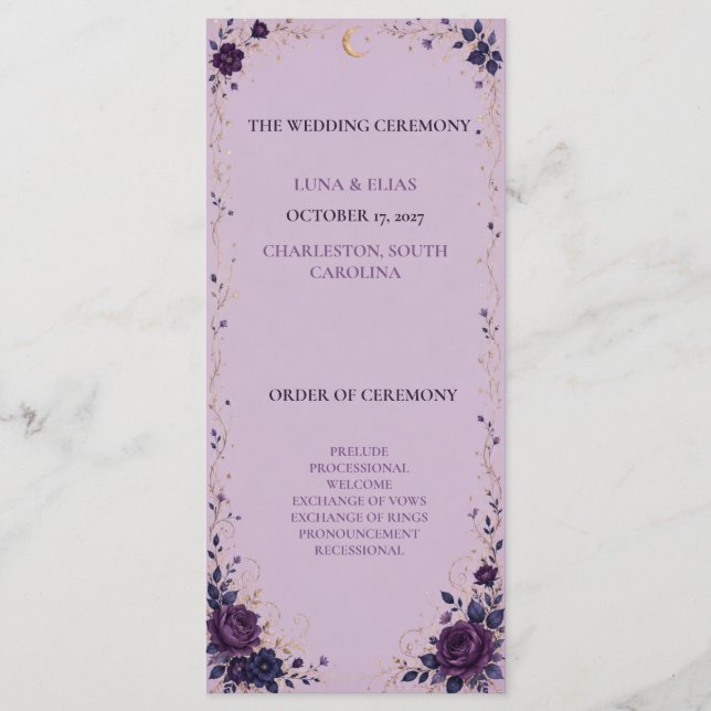 Editable Lilac Celestial Gothic Wedding Program Programme (Front)
