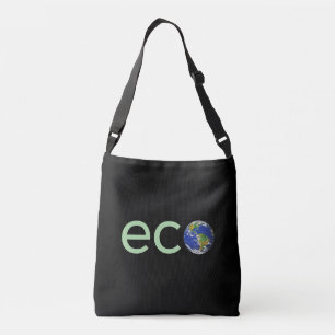 Editable Lime Green Eco Earth on Black Crossbody Bag