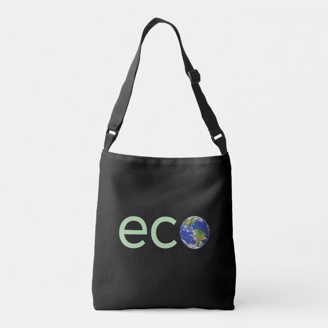 Editable Lime Green Eco Earth on Black Crossbody Bag (Back)