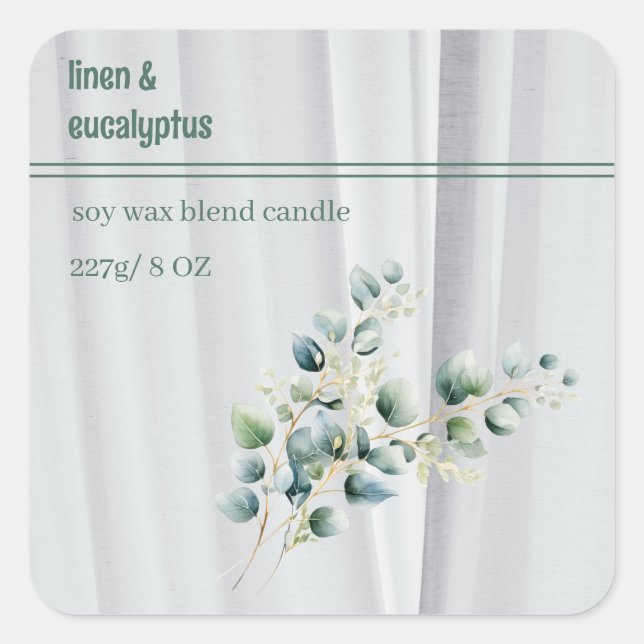 Editable Linen and Eucalyptus Product Square Sticker (Front)