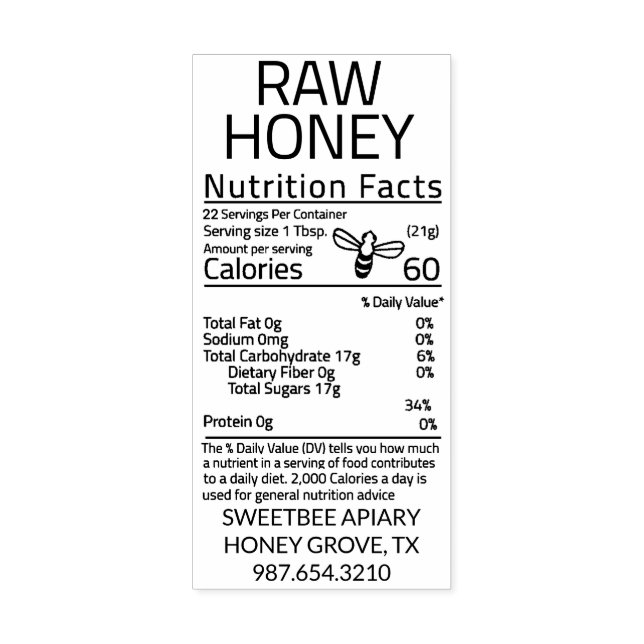 Editable Little Bee Honey Nutrition Facts Stamp (Imprint)