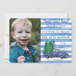 Editable Little Blue Truck Tree Inspired Photo Invitation