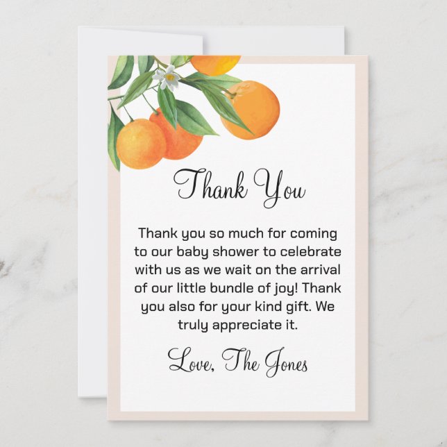 Editable Little Cutie Baby Shower Thank You Card (Front)