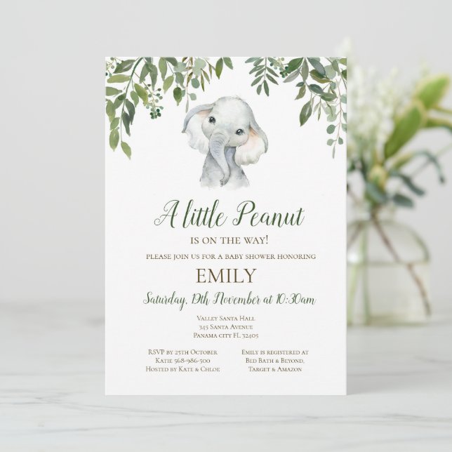 Editable Little Peanut Elephant Invitation, Baby Invitation (Standing Front)