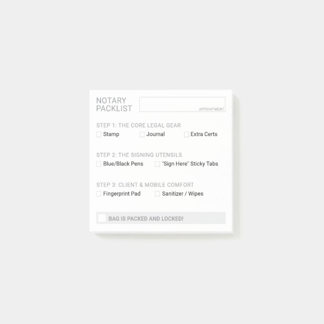 Editable Loan Signing Agent Supply Checklist Post-it Notes (Front)