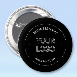 Editable Logo Replacement & Business Name   Black 6 Cm Round Badge