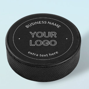 Editable Logo Replacement & Business Name   Black Hockey Puck